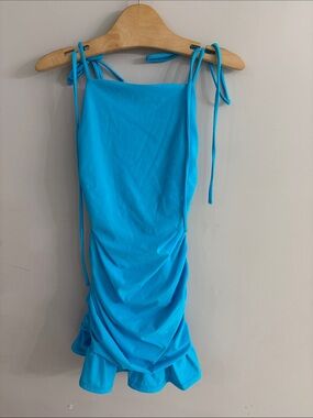 Bright Blue Tie-Shoulder Girls' One-Piece Dress